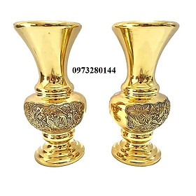 Mua Combo 2 lọ hoa Bông Cúc bằng đồng cao 25cm màu vàng sáng bóng