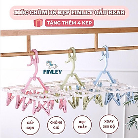 [Tặng thêm 4 móc] Móc Chùm Nhựa PP Cao Cấp Dày Dặn FINLEY 36 Kẹp Gấp Gọn, Xoay 360 Độ Phơi Quần Áo Trẻ Em