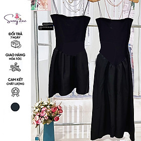 Hình ảnh Váy Óng Đen Chaneo Dáng Dài Sang Chảnh , Áo Quây Mix Tùng Váy Thô Đũi Freesize (LV208)