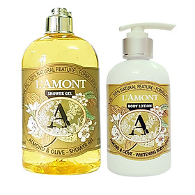 Combo Sữa Tắm L'AMONT Almond & Olive Shower Gel (500ml) Và Sữa Dưỡng Thể L'AMONT Almond & Olive Body Lotion (250ml)