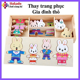 Đồ chơi gỗ thay trang phục gia đình thỏ cho bé