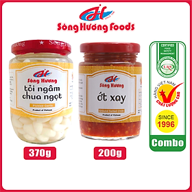 Combo 1 Hũ Tỏi Ngâm Chua Ngọt 370g + 1 Hũ Ớt Tươi Xay 200g Sông Hương Foods 