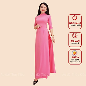 Áo dài trơn lụa Nhật cổ 2 phân màu hồng vỏ đỗ AK19