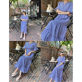 Q49819 ĐẦM CARO MAXI TAY NGẮN