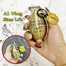 Mua Hột quẹt bật lửa khè móc khóa hình trái lựu A1 Vàng size lớn 9cm kim loại - xài gas