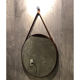 Mua GƯƠNG TRÒN TREO BÀN TRANG ĐIỂM DÂY DA ĐEN 60CM