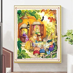 Mua Tranh thêu kín Gia đình Thỏ DX1335  kích thước 67 x 60 cm