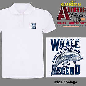 WHALE, mã logo.g274. Áo thun polo nam nữ, form unisex. Áo phông cổ trụ Goking, vải cá sấu 3D, công nghệ chống nhăn Nhật Bản - Trắng - S: Khoảng 48-54kg