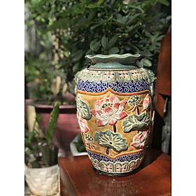 Mua BÌNH HOA SEN ĐẮP NỔI GỐM SỨ NAM BỘ