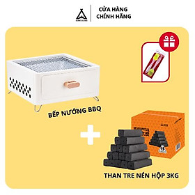 Mua Combo bếp nướng BBQ màu trắng cao cấp kèm than tre nén 3kg ít khói  an toàn  tiện lợi di chuyển