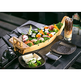 KHAY THUYỀN GỖ TRANG TRÍ SUSHI & SASHIMI 35CM