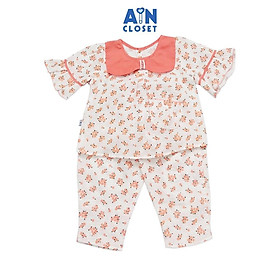 Bộ quần dài áo tay lỡ bé gái họa tiết Hoa cổ nơ cam xô muslin - AICDBGE6FYEP - AIN Closet