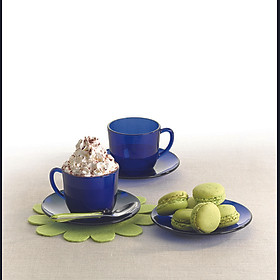 Mua {Hàng chính hãng} Bộ 6 tách và 6 dĩa thủy tinh cường lực Pháp Duralex Lys 220 ml (Nâu khói Creole/ Xanh Saphir/ Vàng Amber)