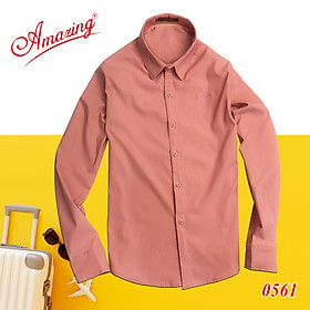 Áo somi nam màu hồng pastel, form body fit, dáng áo ôm gọn chất vải KT thun co giãn 4 chiều, Amazing