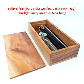 Hộp Đựng Đũa Muỗng Có Nắp Đậy Bằng Gỗ Tự Nhiên Dành Cho Nhà hàng, Quán Ăn và Gia Đình - Gỗ Kim Ngân