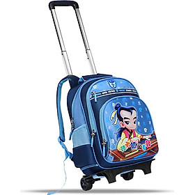 Confucius school bag primary and middle school students trolley bag children's bag men and women optional large capacity with rain cover folding backpack KS502 blue upgrade version