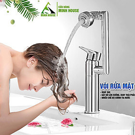 Vòi rửa mặt Lavabo cổ xoay 720 độ đa chiều, củ đồng, thân ngắn, mạ Crom, điều chỉnh nhiều chế độ tia nước Minh House