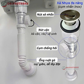 Bộ Xả Lavabo Xi Phông Thoát Nước Nhiều Loại Inox Và Nhựa - Kiểu nút nhấn, dùng cho lavabo có lỗ chống xả tràn