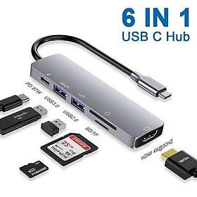 Bộ Chuyển Đổi Hub USB C Hub 6 Trong 1 Type C 3.1 Sang USB 3.0/ Type C/ Đọc Thẻ SD / TF Cho MacBook Notebook Laptop Máy Tính - Hàng Nhập Khẩu HUB CHUYỂN ĐỔI USB TYPE C