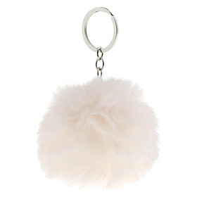 2-4pack Trendy Charm Soft Fau Rabbit Fur Pom Pom  Key Chains Jewelry Beige