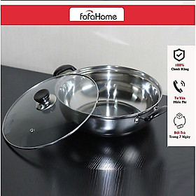 Nồi Lẩu Đun Xào Inox Bếp Từ Nắp Kính Size 26cm