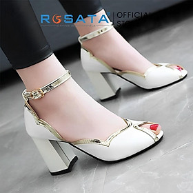 Giày cao gót ROSATA RO545 mũi tròn hở ngón quai hậu cài khóa dây mảnh gót vuông cao 6cm màu trắng xuất xứ Việt Nam