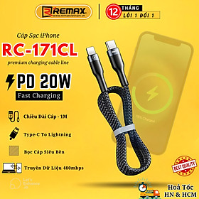 Cáp Sạc Nhanh 20W Dành Cho iPhone Remax RC-171, Chuẩn TypeC to IP, Sử Dụng Chip E-marker, Chống Sạc Quá Tải, Chống Gãy Cáp - Hàng Chính Hãng Remax