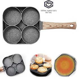 Mua Khuôn Chảo Chiên Rán Trứng Làm Bánh 4 Ngăn 4 Lỗ Chống Dính- Khuôn Chảo Rán Trứng 4 ô tròn Tay Cầm Gỗ - CRT401