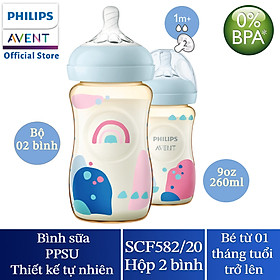 Hộp 2 bình sữa philips avent ppsu thiết kế tự nhiên 260ml cho trẻ từ 1 tháng tuổi scf582/20