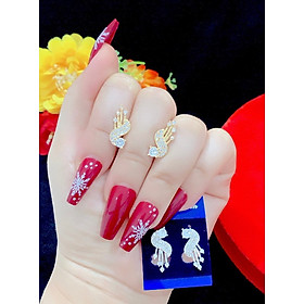Bông tai nữ mạ vàng or bạch kim đính đá kiểu dáng con công