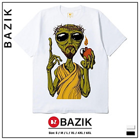 Áo Thun Unisex Cotton Cao Cấp Ngắn Tay Không Cổ Cho Nam Và Nữ - Thương Hiệu Áo Phông Bazik - Jesus Alien