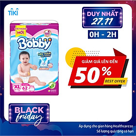 Tã Dán Bobby Siêu Mỏng Thấm Gói Siêu Lớn XL62 (62 Miếng)