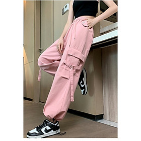 Quần Ống Rộng Nữ Túi Hộp Dây Buộc Ống Rút Cạp Chun Vải Kaki Mềm 4 Màu
