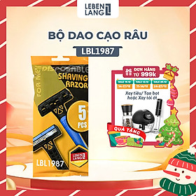 Dao cạo râu 3 lưỡi Lebenlang LBL1987, tay cầm chống trơn trượt, lưỡi dao chứa Gel lô hội và vitamin E, 5 cái - hàng chính hãng