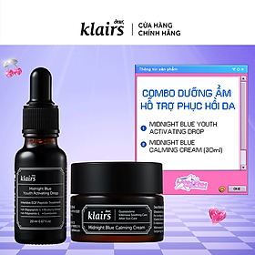 Combo Dear, Klairs tinh chất Midnight Blue Youth Activating Drop 20ml + Kem dưỡng Midnight Blue Calming Crem 30ml