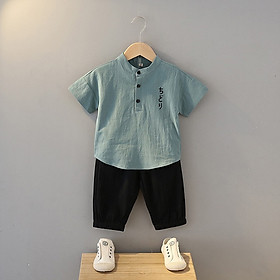 Quần Áo Trẻ Em Nam, Quần Áo Bé Trai Chất Liệu Đũi Dễ Thương Cho Bé Trai 8-27Kg - 5 - Xanh Thiên Thanh