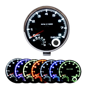 7 Led Colors Background Light 3.75'' Car Universal Black Tachometer Gauge Blue Inter Shift light