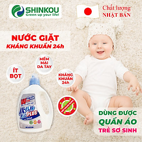 Nước giặt quần áo kháng khuẩn 24h SHINKOU (Hàng Nội Địa Nhật Bản) - ÍT BỌT, mềm mại với da tay - Dùng được cho quần áo em bé, trẻ nhỏ, dành cho da nhạy cảm