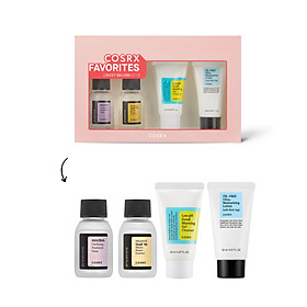 Bộ Chăm Sóc Da Mụn COSRX: Gel Rửa Mặt 20ml + Nước Hoa Hồng AHA/BHA 20ml + Tinh Chất Ốc Sên 20ml + Sữa Dưỡng Ẩm 20ml