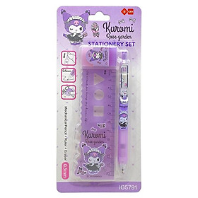 Bút Chì Bấm Kuromi 0.5 mm Kèm Thước Kẻ Và Gôm Tẩy - iiGEN IG5791