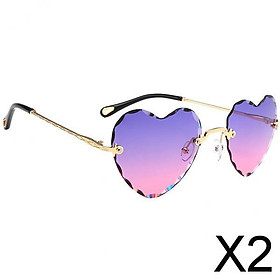 2xRimless Sunglasses Women Heart Shape UV400 Eyewear Sun Glasses Purple Pink