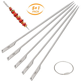 Lixada 5pcs 10 Inch Flat Titanium Barbecue Skewers Outdoor Backyard Picnic BBQ Grilling Kabob Skewers BBQ Sticks with