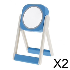 2xDual Side LED Makeup Desktop Mirror with Lights Swivel Vanity Mirror Bedroom Blue