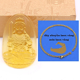 Mặt Phật Bất động minh vương 5 cm (size XL) thuỷ tinh vàng kèm móc và dây chuyền inox vàng, Mặt Phật bản mệnh