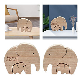 4/Set Creative Mom and Baby Elephant Statue Cute Wooden Sculpture Home Decor