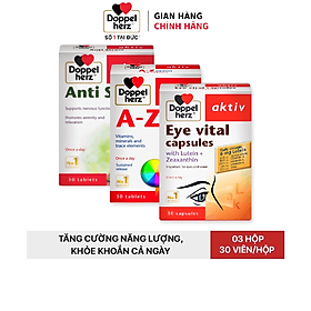 Combo bổ sung vitamin, khoáng chất hỗ trợ tăng cường thị lực, giảm căng thẳng mệt mỏi  Doppelherz A Z Depot + Eye Vital + Anti Stress (03 hộp,30 viên/hộp)