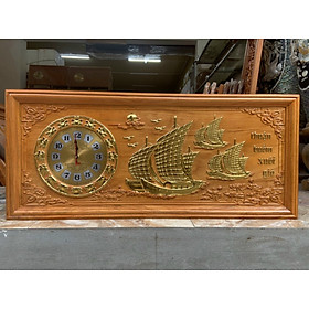 Mua Tranh đồng hồ treo tường trạm khắc thuận buồm xuôi gió bằng gỗ gõ đỏ kt 41×97×4cm