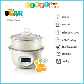 Nồi Nấu Cách Thủy, Kiêm Hấp Cao Cấp BEAR SUBE002 Gồm 3 Thố Nấu Đa Năng, Dung Tích 1.6 Lít, Công Suất 200W - Hàng Chính Hãng