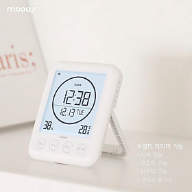 Đồng hồ hẹn giờ - báo thức -  đo nhiệt độ và độ ẩm 4in1 Mooas Made in Korea Hàng chính hãng