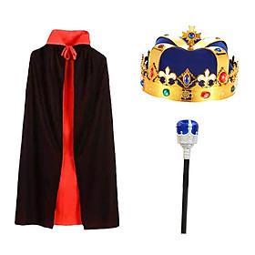 King Costume for Kid Kings Hat Fancy Dress Robe Crown Scepter Set Costume Accessories Medieval Costume for Carnival Cosplay Masquerade Teens